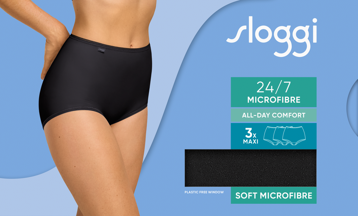 Sloggi 24/7 Microfibre 3-pak maxi trusse, sort - 10180846 - 0004 - Black