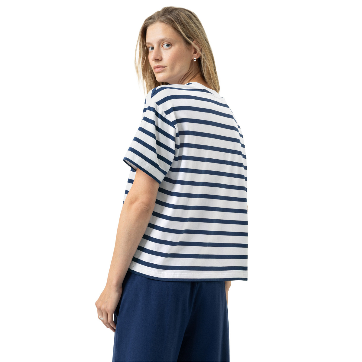 Mey Breezy Stripes t-shirt, hvid - 1210124 - 1768 - Blue Zodiac
