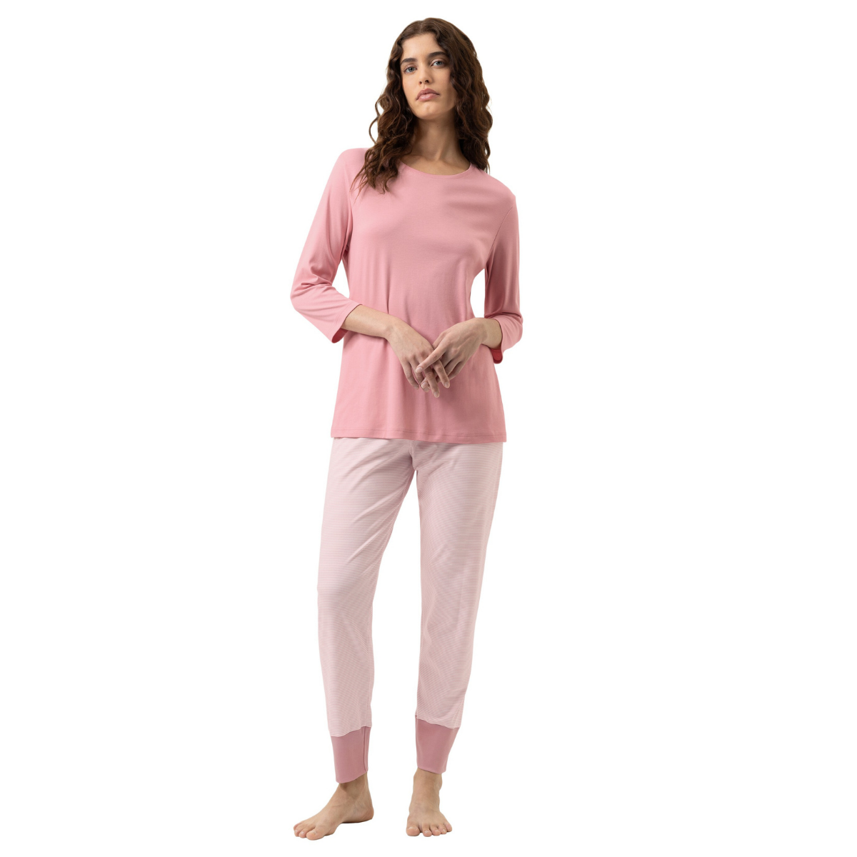 Mey Simple Stripes pyjamas, lyserød - 1240112 - 1114 - Bridal Rose