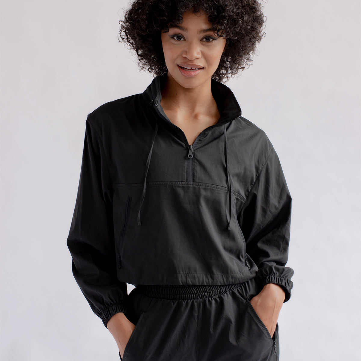 Girlfriend Collective Hummingbird Half Zip - Black - 6006-BLACK